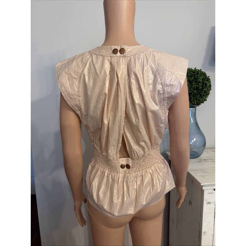 Anthropology Poplin Foil Blouse Shinny Blush Pink‎ New SZ XS City Designer